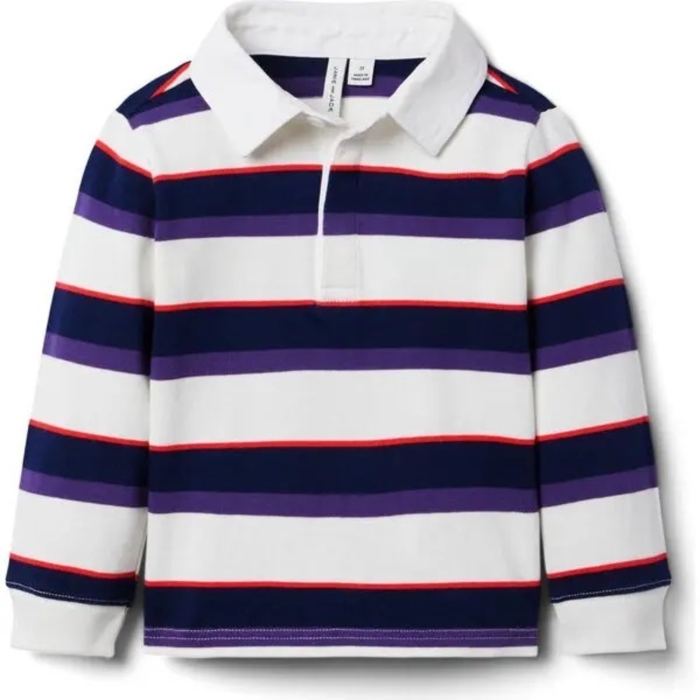 JANIE AND JACK Polo Long Sleeve Shirt stripe white purple navy size 7